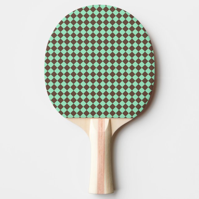 Green Brown Diamond Checker Pattern Ping Pong Paddle (Front)