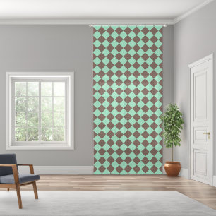 Green Brown Diamond Checker Pattern Sheer Curtains