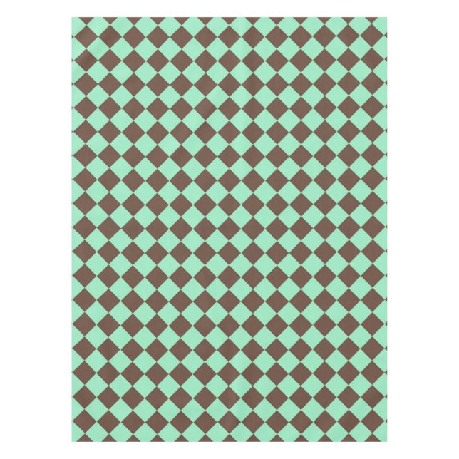 Green Brown Diamond Checker Pattern Tablecloth (Front)
