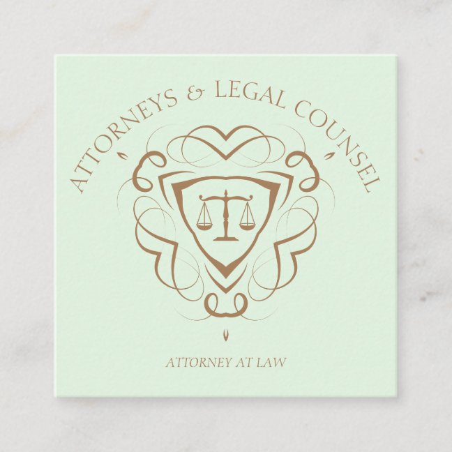 Green Brown Elegant Lawyer Attorney Law Firm Square Business Card