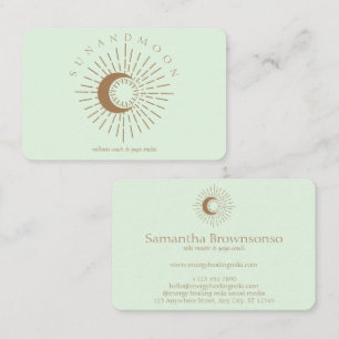 Green Brown Elegant Modern Celestial Sun Moon Business Card