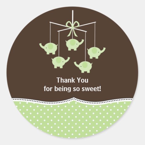Green  Brown Elephant Mobile Thank You Classic Round Sticker