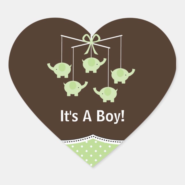 Green & Brown Elephant Mobile Thank You Heart Sticker (Front)