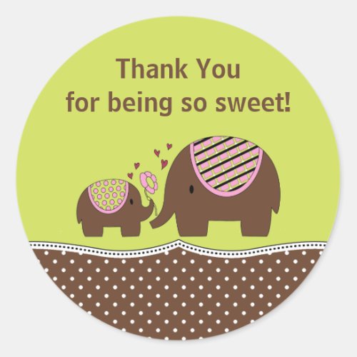 Green  Brown Elephant Thank You Sticker