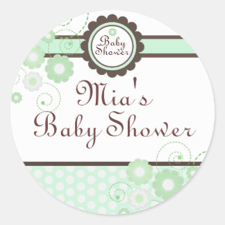 Green & Brown Floral Design Baby Shower Sticker
