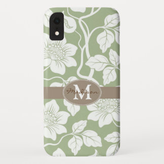 Green & brown floral name / initial iPhone XR case