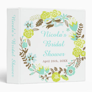 Green & Brown Floral Wreath Bridal Shower  3 Ring Binder
