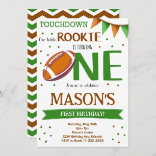 Green Brown Football 1st Birthday Invitation