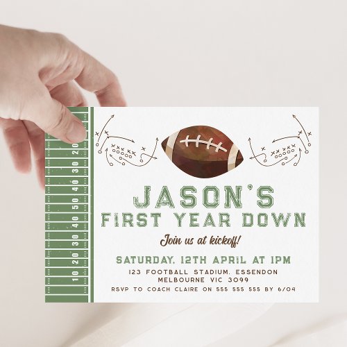 Green Brown Football Game Play 1st Birthday Invitation