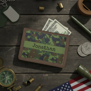Green Brown Forest Camouflage Personalized Tri-fold Wallet