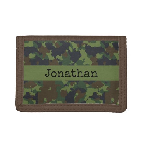 Green Brown Forest Camouflage Personalized Trifold Wallet