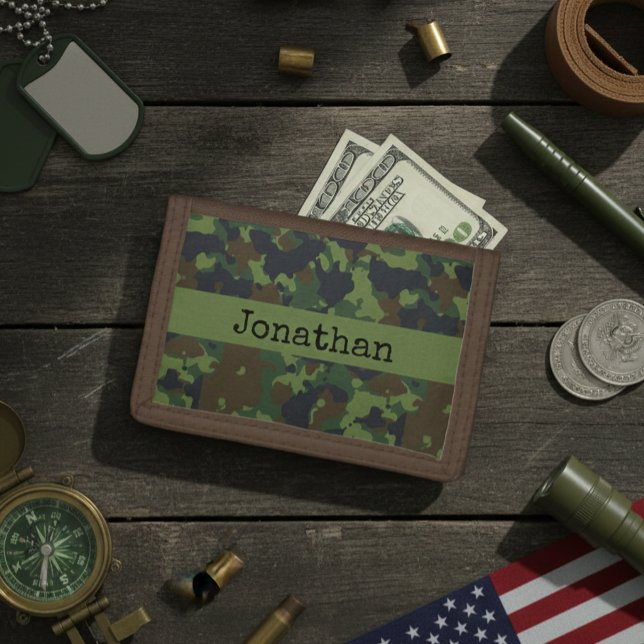 Green Brown Forest Camouflage Personalized Trifold Wallet (Creator Uploaded)