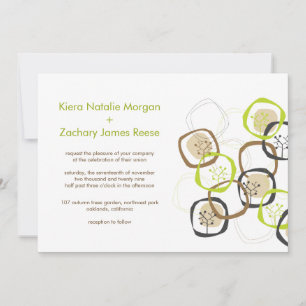 Green & Brown Forest Tree Rings Rustic Wedding Invitation