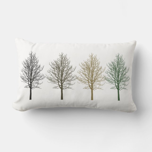 Green Brown Four Winter Trees Lumbar Pillow (Front)
