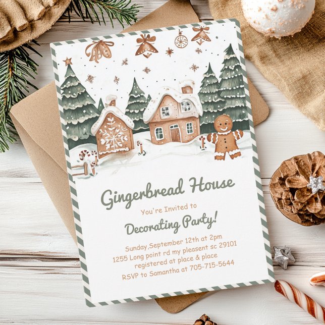 Green & Brown Gingerbread House Decorating Party  Invitation (Creator Uploaded)