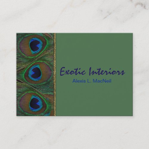 Green, Brown, Gold Peacock Feathers Business Card