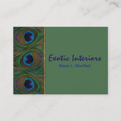 Customizable Green, Brown, Gold Peacock Feathers Business Card