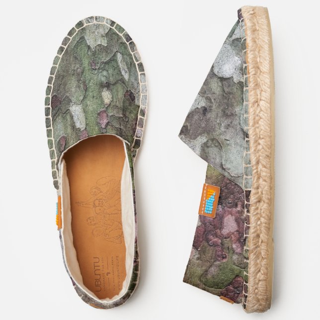 Green brown gray camouflage wood bark camo espadrilles (Side)