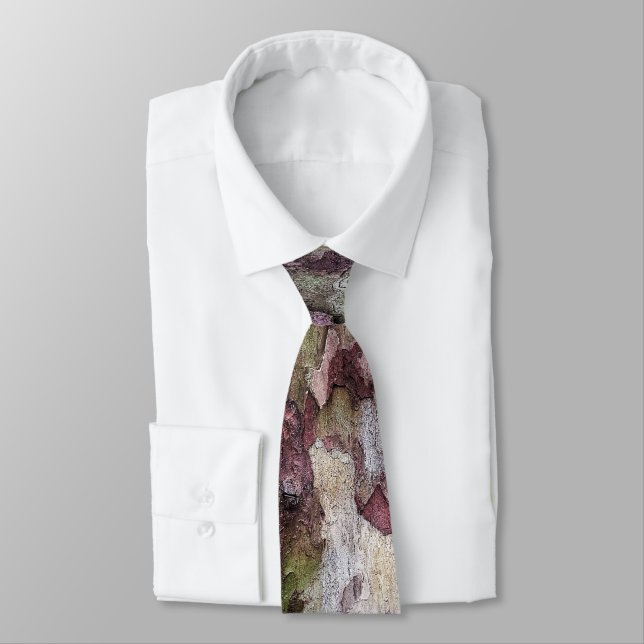 Green brown gray camouflage wood bark camo neck tie (Tied)