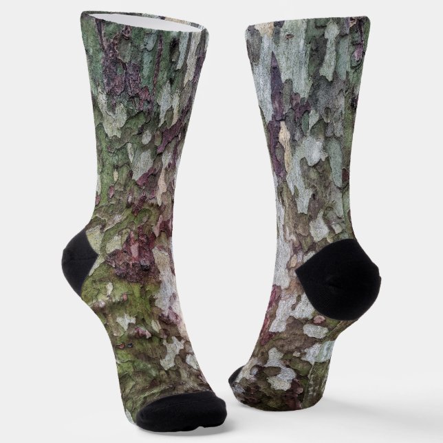 Green brown gray camouflage wood bark camo socks (Angled)