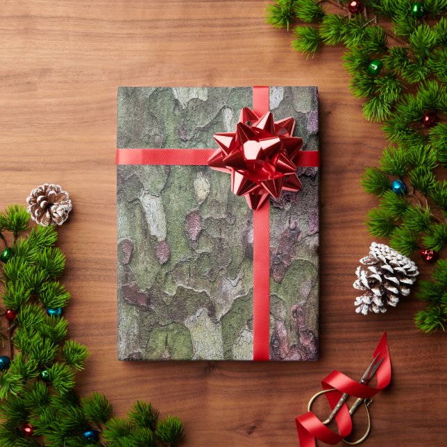 Green brown gray camouflage wood bark camo wrapping paper (Holiday Gift)