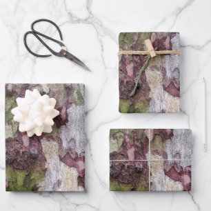 Green brown gray camouflage wood bark wrapping paper sheets