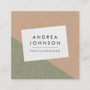 Green Brown Gray Rustic Kraft Geometric Modern Square Business Card