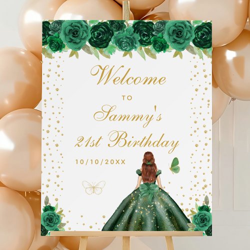 Green Brown Hair Girl Birthday Party Welcome Foam Board