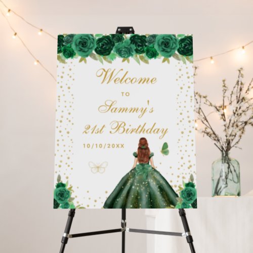 Green Brown Hair Girl Birthday Party Welcome Foam Board