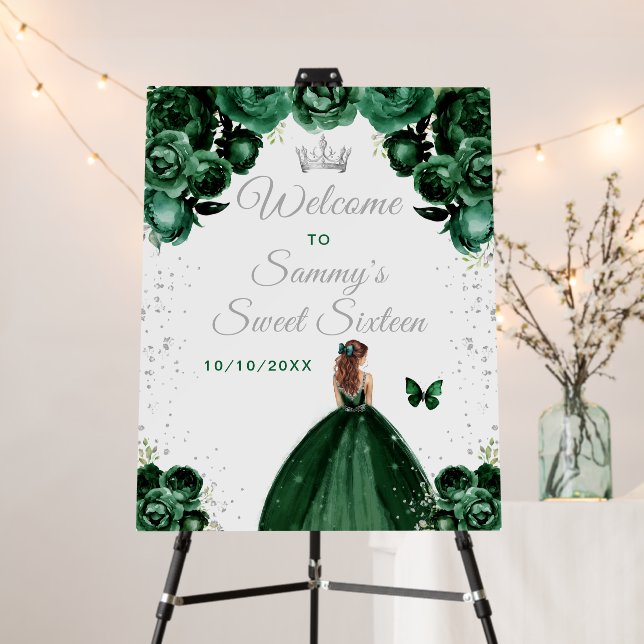 Green Brown Hair Princess Sweet Sixteen Welcome Foam Board (In Situ (Stand))