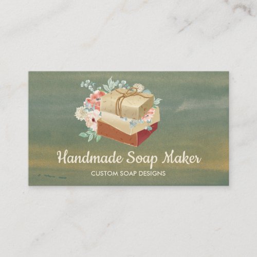 Green Brown Handmade Bath Bomb Soap Maker Business Card