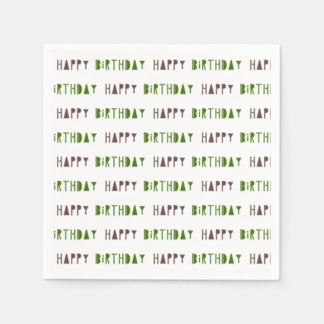 Green & Brown Happy Birthday Party  Napkins (Front)