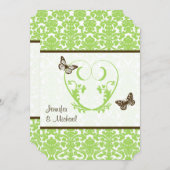 Green, Brown Heart, Butterflies Wedding Invitation (Front/Back)