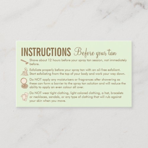 Green Brown Instructions Before After Spray Tan Business Card