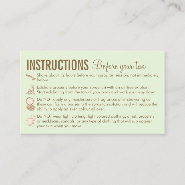 Green Brown Instructions Before After Spray Tan Business Card