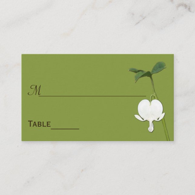 Green Brown Ivory Bleeding Heart Place Cards (Front)