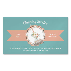 Green Brown Janitorial Housekeeping Cleaning Business Card Magnet