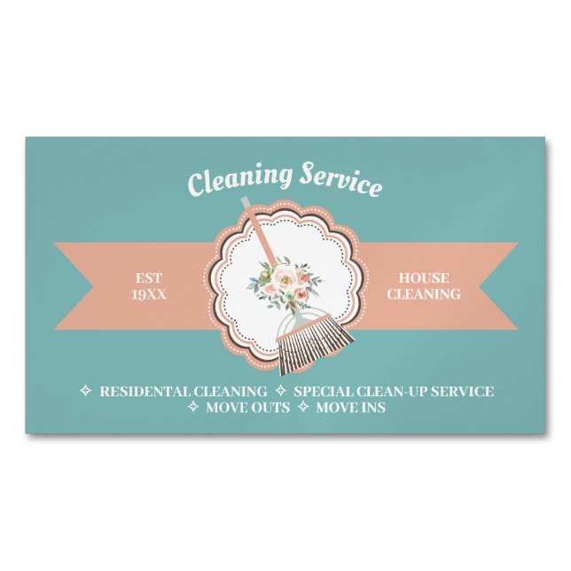 Green Brown Janitorial Housekeeping Cleaning Business Card Magnet (Front)