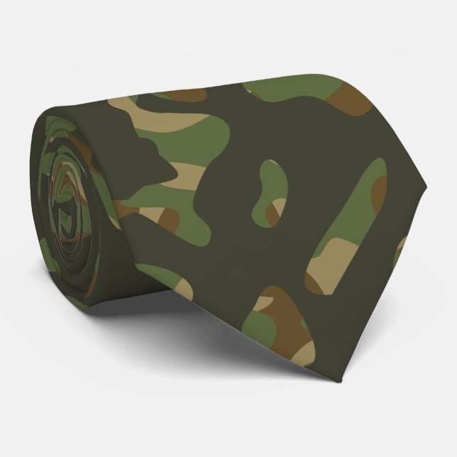 Green Brown Khaki Military Nature Camouflage Neck Tie (Rolled)