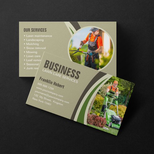 Green Brown Lawn Care Landscaping Mowing Business Card