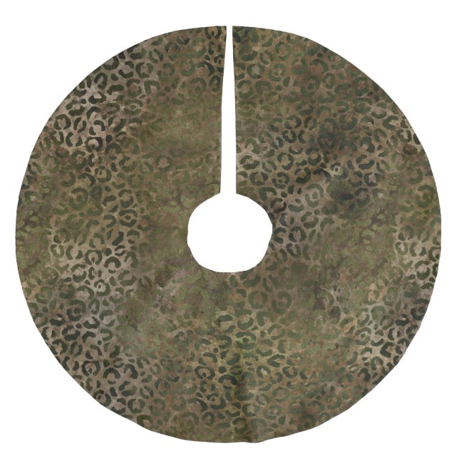 Green Brown Leopard Print Brushed Polyester Tree Skirt (Front)