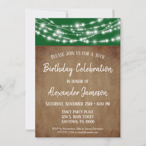 Green Brown Lights Birthday Party Invitation Adult