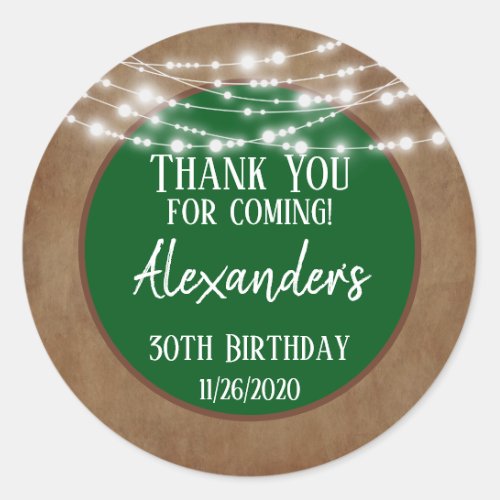 Green Brown Lights Thank You Birthday Favor Tags