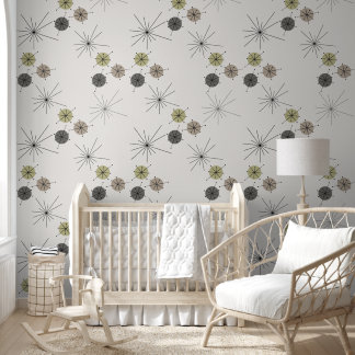 Green Brown Mid Century Modern Circle and Stars  Wallpaper