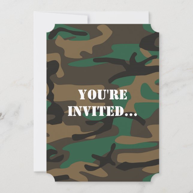 Green Brown Military Camo Camouflage Invitation (Front)