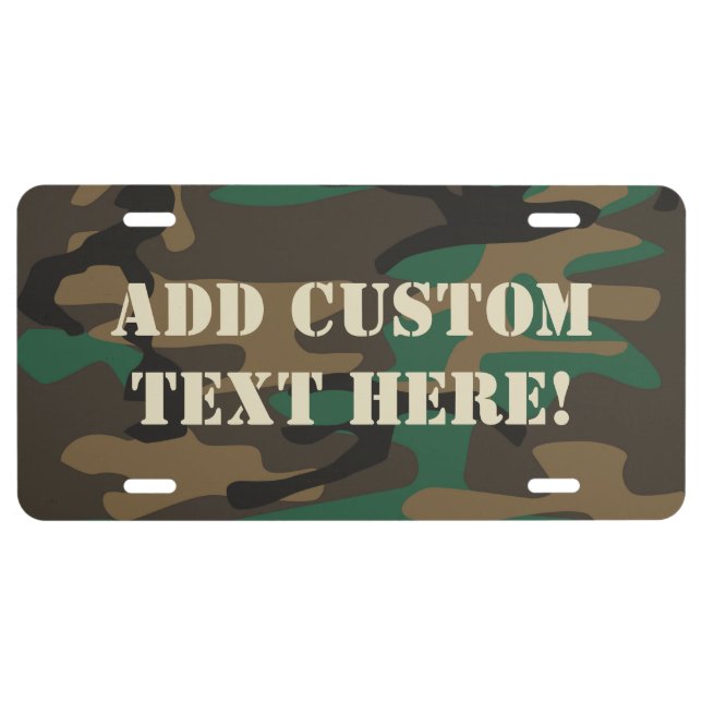 Green Brown Military Camo Camouflage License Plate (Front)