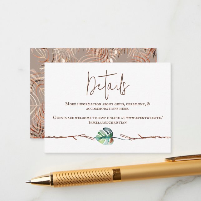 Green Brown Monstera Leaf Advice Card (Front/Back In Situ)