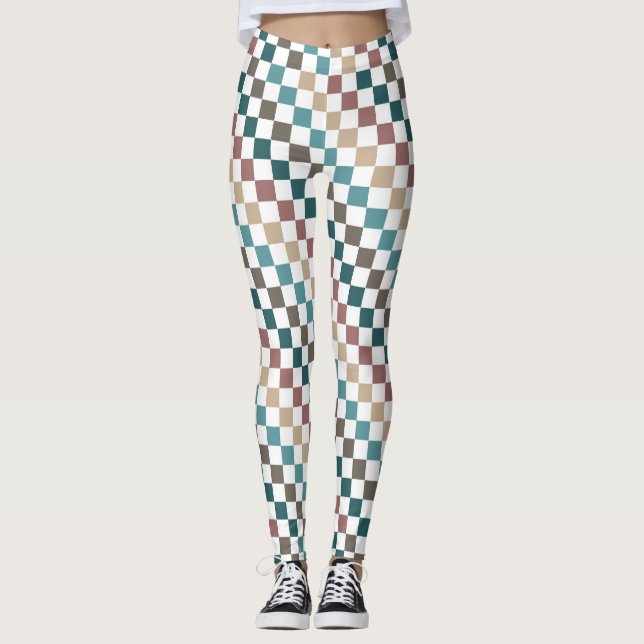 Green/Brown Multi Checkered Women's Leggings (Front)