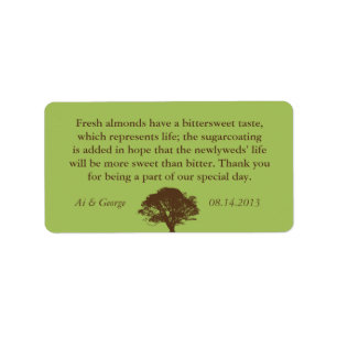 Green brown oak tree wedding quote favor label