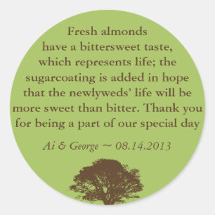 Green brown oak tree wedding quote favor label